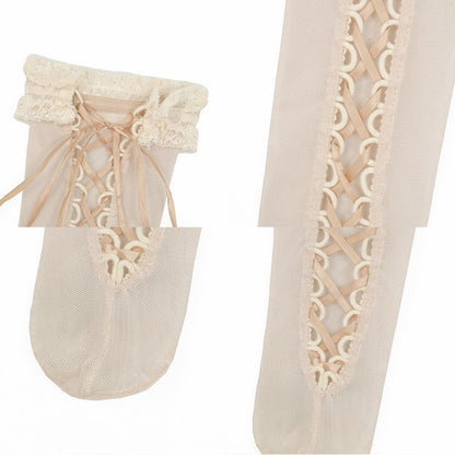 Detail Lace-up Stockings Apricot Overknee