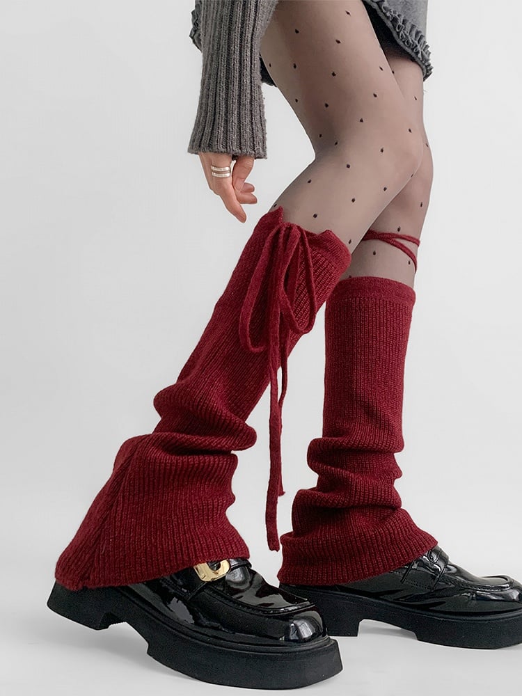 Straps Red/Gray/Coffee JK Leg Flared Warmers Design Bow