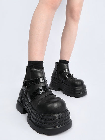 Sole Platform Details Rock and Punk Boots Black Ankle with Studded
