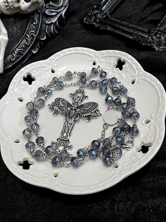 Two-Tone Gothic Cross Pendant Beaded Necklace