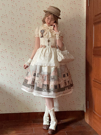 Pullover Print Beige Bakery Square Rock Lolita Ausschnitt