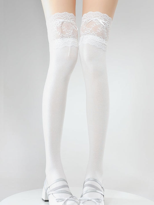 Lace Cuff Straps Stockings Colors 4 with White Bow