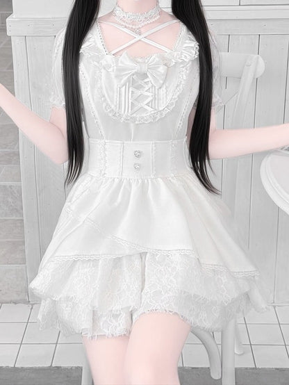 Ryousangata White Lace Bow Blouse - Jiuniang Cherry