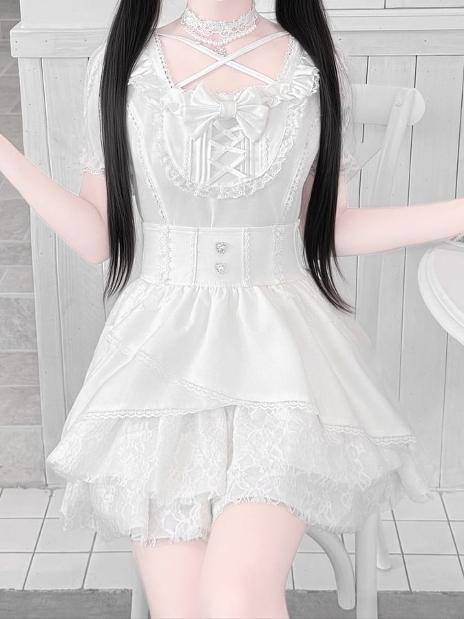 Ryousangata White High-Waisted Lace Skirt - Jiuniang Cherry