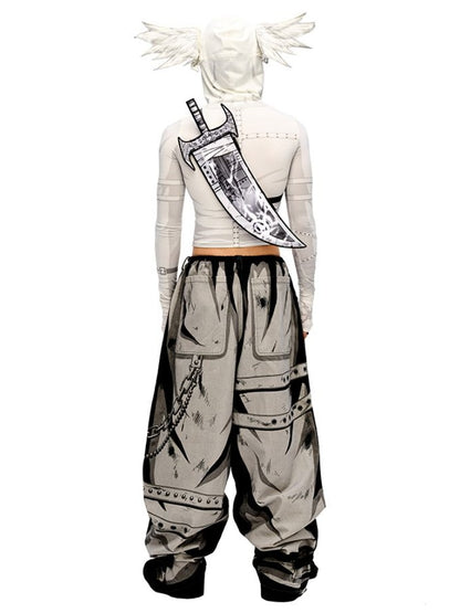 Gray Cartoon Lightning Knife-Shaped Crossbody