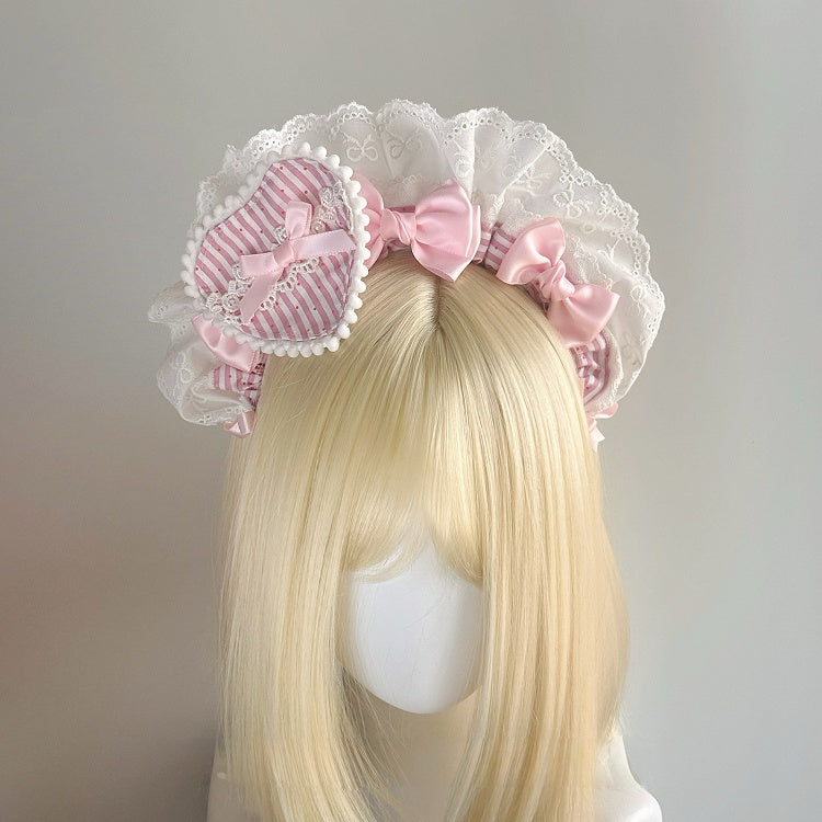 Bowknot Lolita With Striped Dot Heart Polka Brooch KC Detachable Sweet