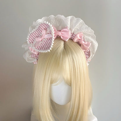 Bowknot Lolita With Striped Dot Heart Polka Brooch KC Detachable Sweet