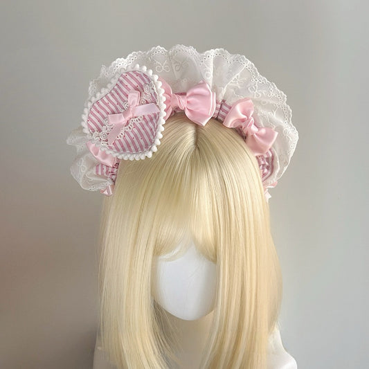 Bowknot Lolita With Striped Dot Heart Polka Brooch KC Detachable Sweet