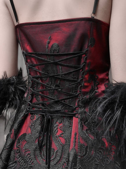 Rotes neues Kleid PU Big Bow Mieder Goth Vampir Spaghettiträger Kleid