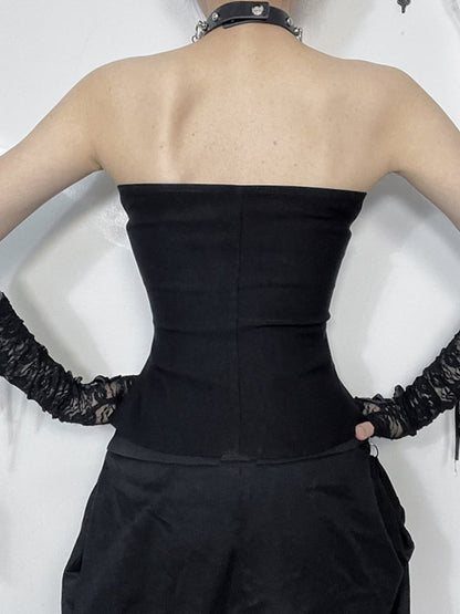 Straps Cyberpunk with Gothic Fishbone Halloween Zipper Bustier Buckle Vertical Black Adjustable