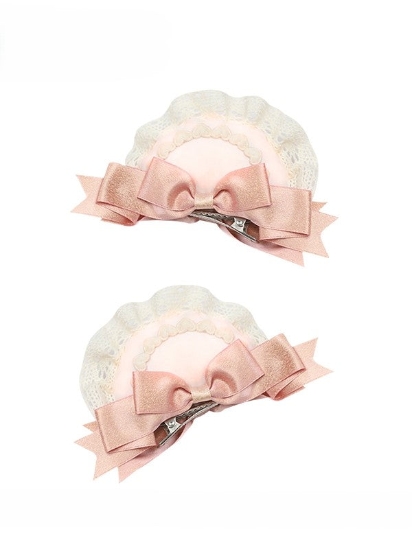 Bear Lace Pink/Green Bows Lolita Decorated Ear Hairclips Sweet