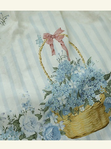 Sweet Lolita Style Summer JSK Dress with Lace & Blue Floral Print - Rock Candy Box