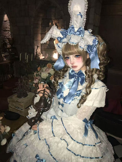 Blue Hanayome Lolita Layered Hime JSK Dress with Bow Accents - Starry Messenger