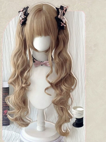 Blonde 28cm Air Bangs Wig & 60cm Wavy Twin Tails Clip - Meow Island Wig