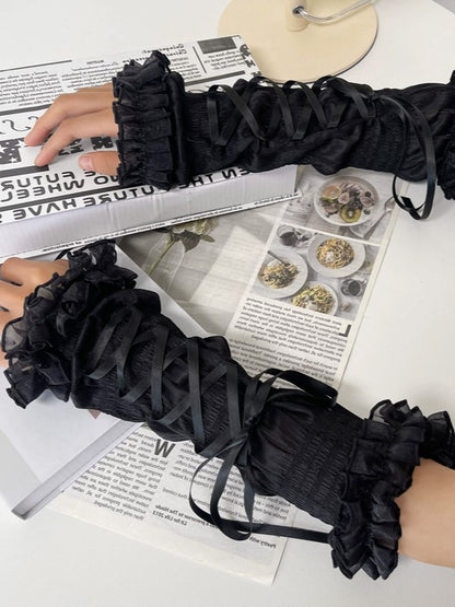 Lolita Lace-up Details Sleeves White/Black