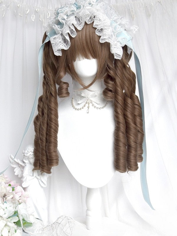 ダブルカーリーウィッグ ストレート ブラウン クロー+ローマン 25cm 45cm クリップ付き フルポニーテール 前髪 ショート