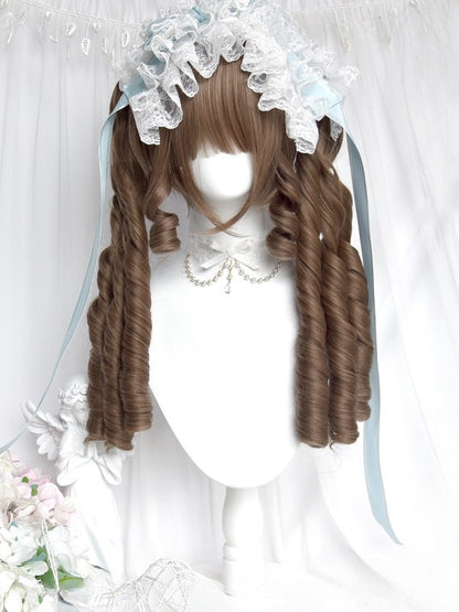 ダブルカーリーウィッグ ストレート ブラウン クロー+ローマン 25cm 45cm クリップ付き フルポニーテール 前髪 ショート