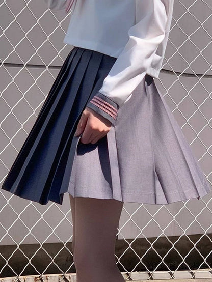 Grey JK Pleated Mini Skirt - Lan Jian Chuan