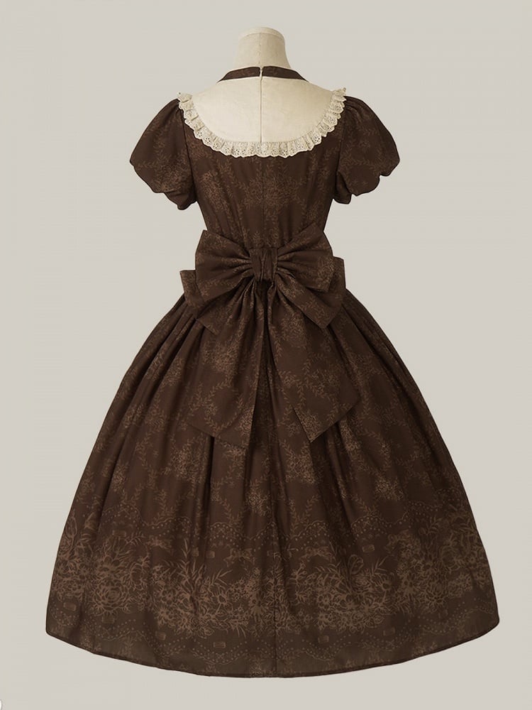Bodice Lolita Long and Classic Floral Brown One Piece Embroidery Version Bowknot