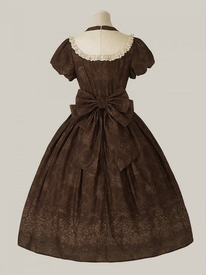 Bodice Lolita Long and Classic Floral Brown One Piece Embroidery Version Bowknot