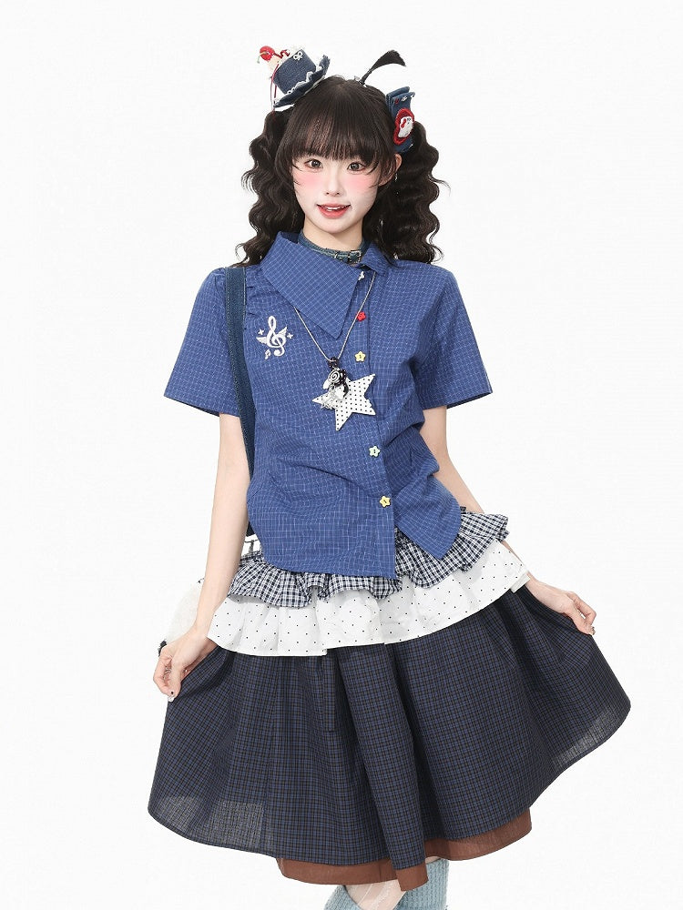 Dark Blue Asymmetric Shirt with Star Necklace - Languid Park