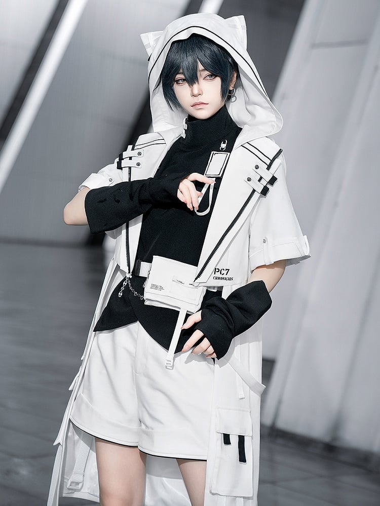 Ouji Hooded Techwear Cat Fashion White Ears Cyberpunk Coat