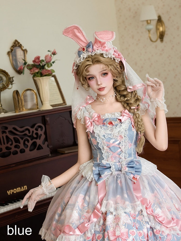 Pink and Blue Bunny Ear Lolita Hairband Adorned with Bow - PG Lullaby