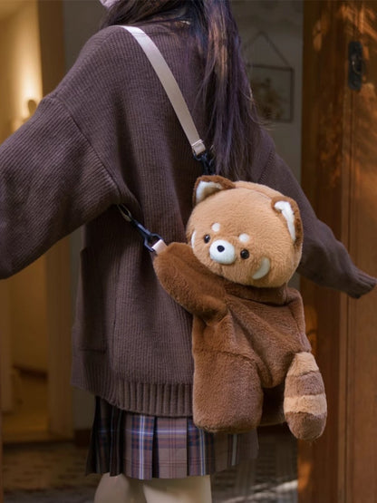 かわいいレッサーパンダのブラウンぬいぐるみバックパック/クロスボディ