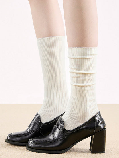 Socks Knit Ribbed 6-Color Calf
