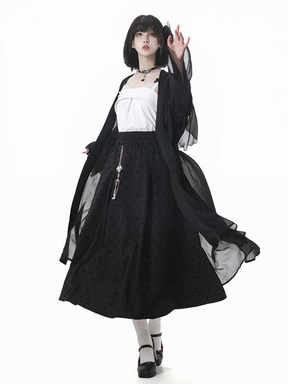 スタイルニットキャミトップホワイトリボンディテールチャイナドレス