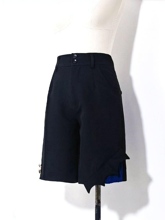 Lolita Straight-leg and Ouji Cuffs Shorts Blue Black Fashion