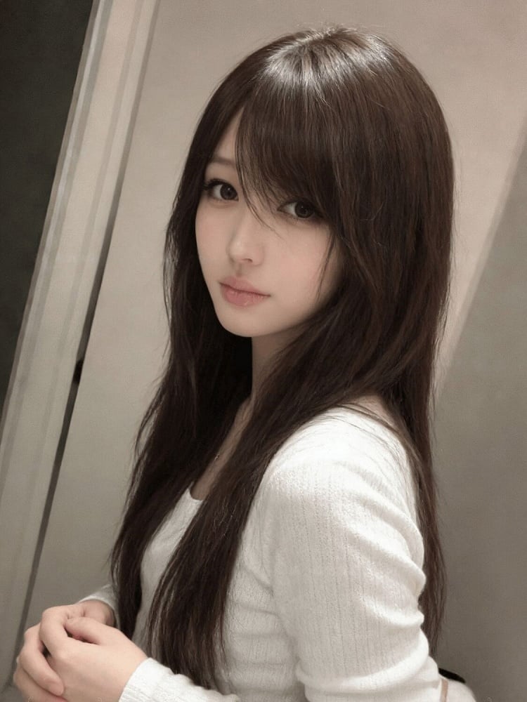 60cm Long Straight Wig with Side-swept Bangs - Hui Ran