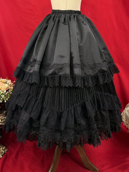 + Skirt Lolita Corset Waist Black Layered Overlay High Under Gothic Curved Belt