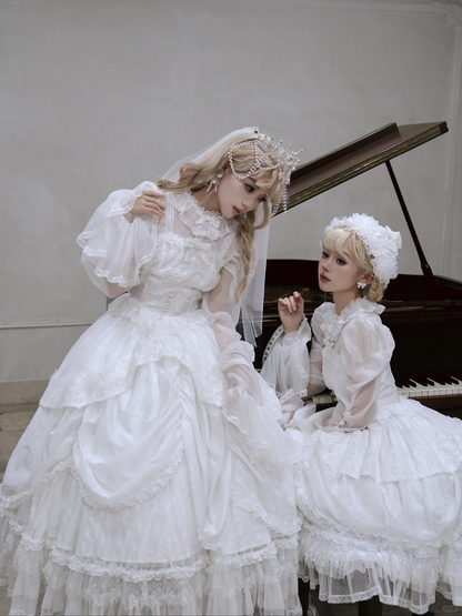 White Basque Waist Shiro Dress Drawstring Skirt Hanayome Lolita Long Sleeves One Piece