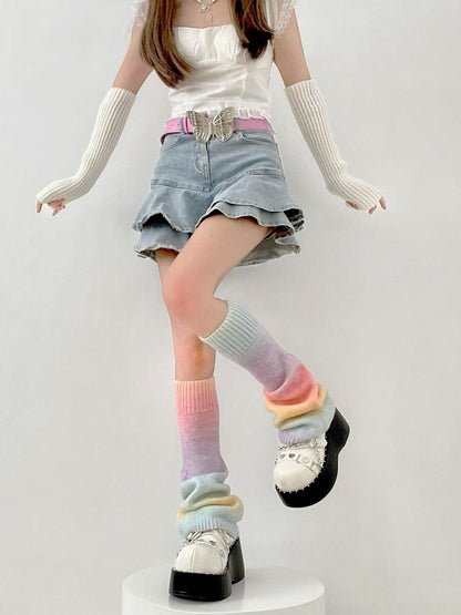 Gradient 2 Leg - Rainbow Knit Colors Warmers