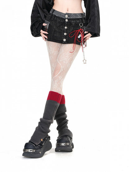 スリムフィットのブラックデニムポケットミニシルバートーンスカートグラマラスボタン