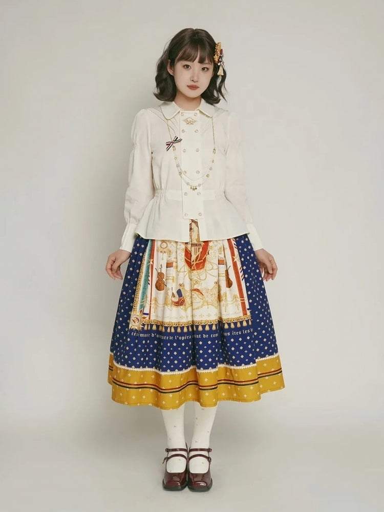White Long Sleeve Smocked Waist Elegant Lolita Blouse - Crucis Universal Tailor Company