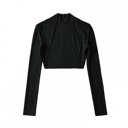 Gothic Black Open Placket Slim-Fitting Top