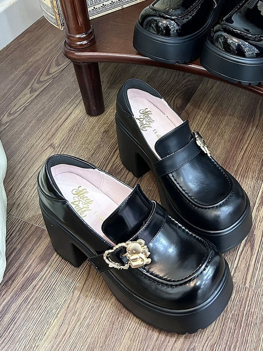 マットスリッポン ハグハート ハイベア プラットフォームヒール ブラック バックル ブロック