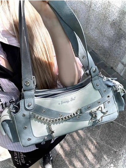 Mit Charm PU Umhängetasche Star Blue Ita Y2K