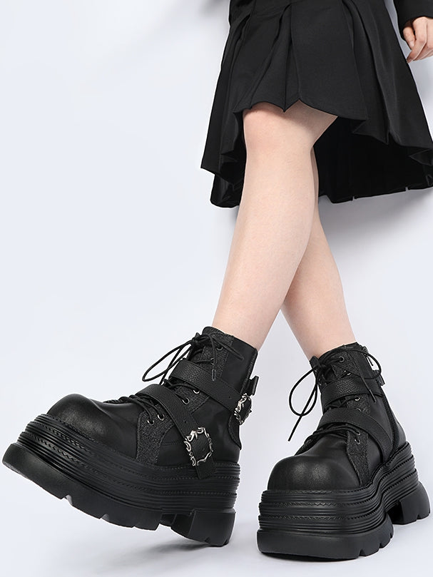 Punkrock-Stiefel mit Plateau-Reißverschluss und schwarzem Innenknöchel