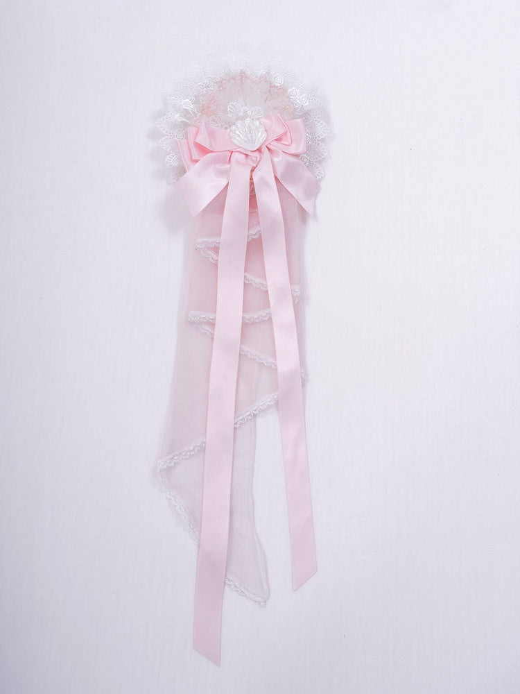 Blue/Pink Lace Bow Sweet Lolita Hairclip with Long Ribbons - PG Lullaby