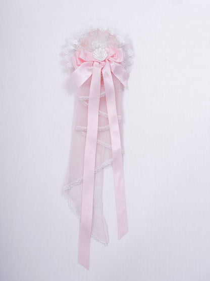 Blue/Pink Lace Bow Sweet Lolita Hairclip with Long Ribbons - PG Lullaby