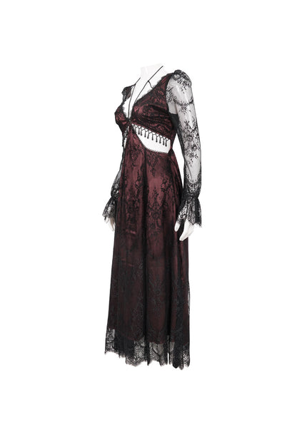 Red Lace Applique Adjustable Waist Cutout Women's Gothic Dress