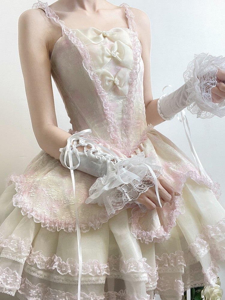 Lace-Up Style Lolita Cuffs Black Wrist Colors: Ruffled (2