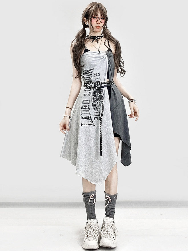 Shorts Saum Schwarz Schlitz Mit Buchstaben Asymmetrische Seite Rock Grau Druck Glamorous