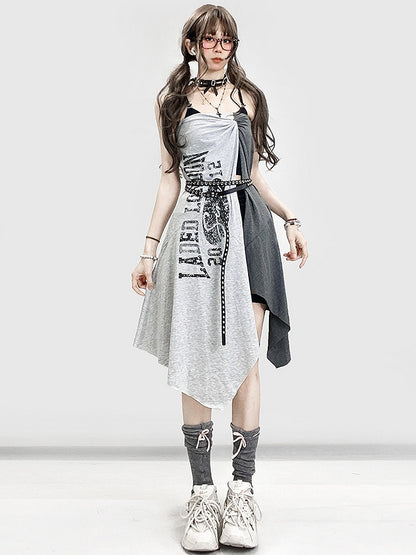 Shorts Saum Schwarz Schlitz Mit Buchstaben Asymmetrische Seite Rock Grau Druck Glamorous