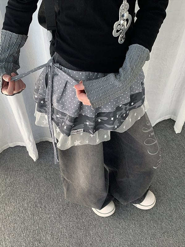 Jupe camouflage à lacer motif étoile - style Y2K