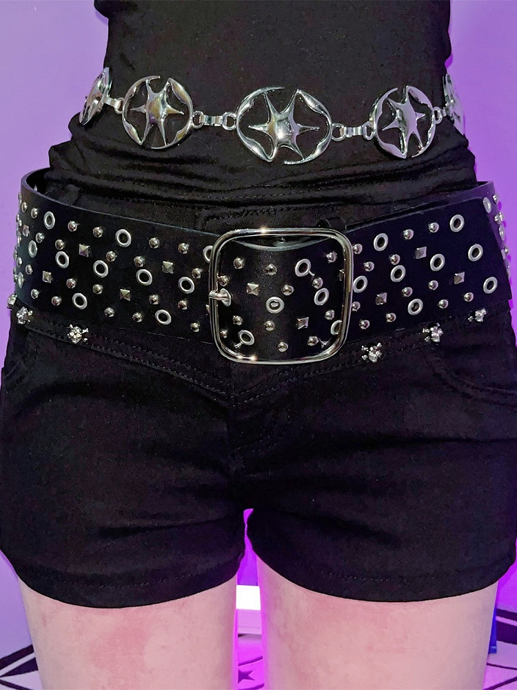 Waist Belt Rock Black Punk Studs Details