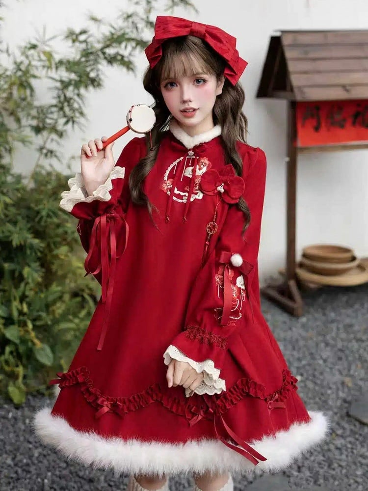 Pins Embroidery Bow OP Brooch Leg + KC Red Floral Lolita Warmers Han